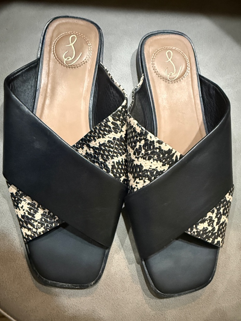 Slip-On Women’s Slide Sandals in Black and Snake Print